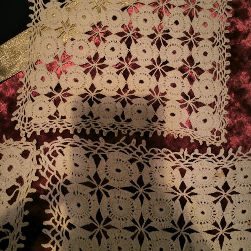 Set of 3 handmade embroidered linens with matching pattern