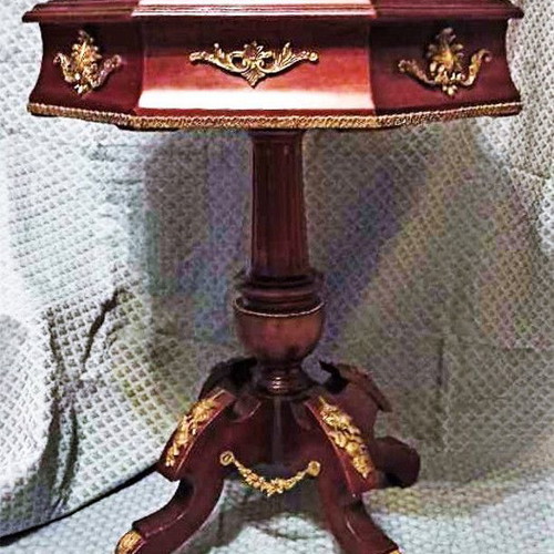Classic hexagonal table like new with black marble and bronze decorations