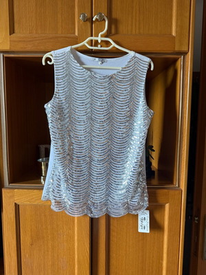 White Sleeveless Blouse with Sequins XL New