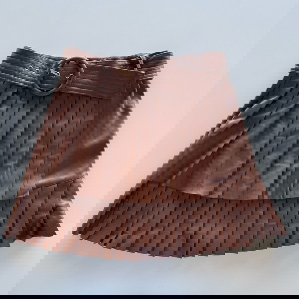 Zara Φούστα Καφέ Δερματίνη Small