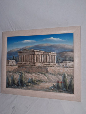 Original oil painting Parthenon and Acropolis signed Basileiou Vasileiou