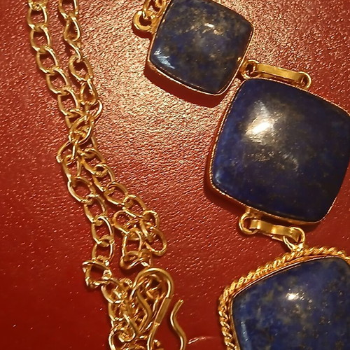 Necklace with stainless steel chain and large lapis lazuli beads, like new, 45cm