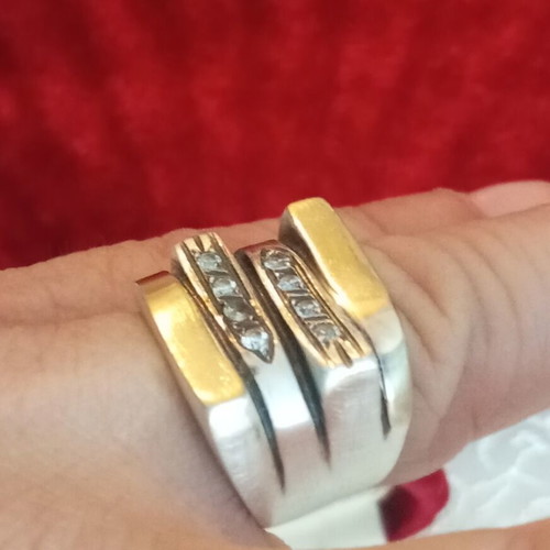Silver gold ring 950 585 with zircon used, size 54