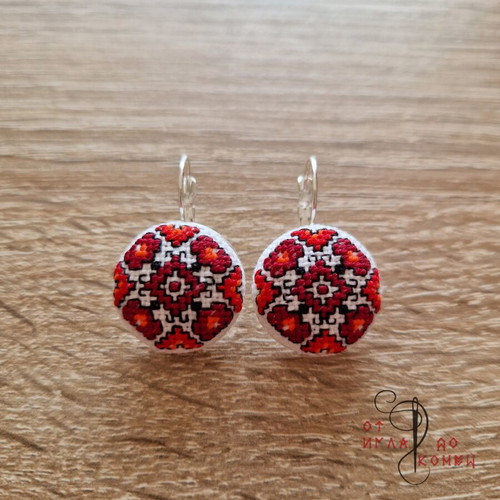 Earrings with embroidery, new, stainless steel parts