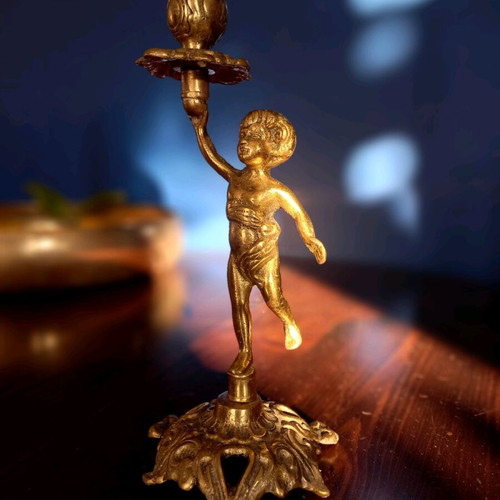 Vintage brass candlestick like new, carved, 25 cm