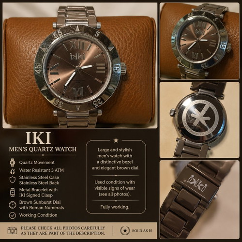 IKI Men's Quartz Watch with Brown Dial and Roman Numerals