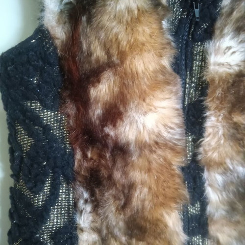 Fur vest Medium with black and gold embroidery, Italian