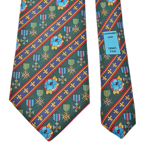 Leonard Paris tie like new, 100% silk, green multicolor