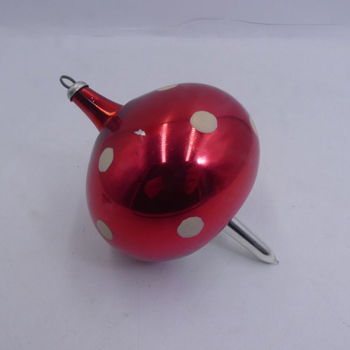 Vintage Red Glass Mushroom Christmas Ornament polka dot, used