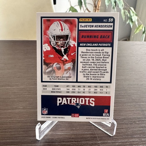 2025 Score TreVeyon Henderson Rookie Autograph Card New