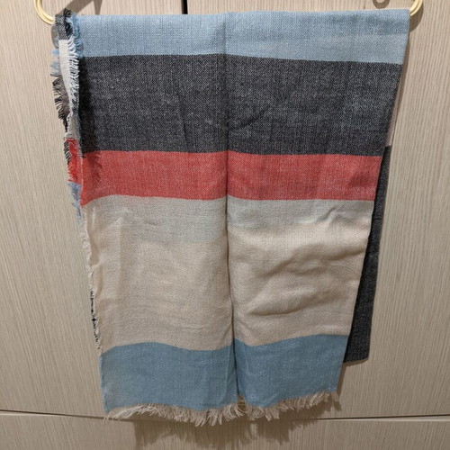 Coral grey blue scarf shawl