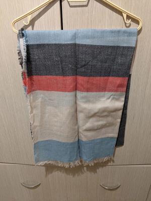 Coral grey blue scarf shawl