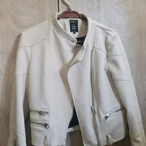 Women's suede jacket used, size large, beige Zara