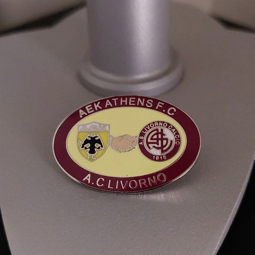Vintage pin AEK - Livorno fans brotherhood like new