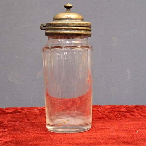 German mustard jar used with glass body and bronze lid