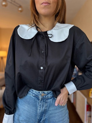Shirt handmade, new, black, with vintage collar