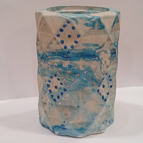 Porcelain toothbrush holder new with silver and blue glitter