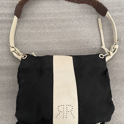 Cerruti 1881 shoulder bag used, polyester and leather, black and white