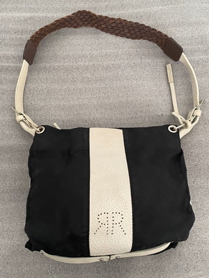 Cerruti 1881 shoulder bag used, polyester and leather, black and white