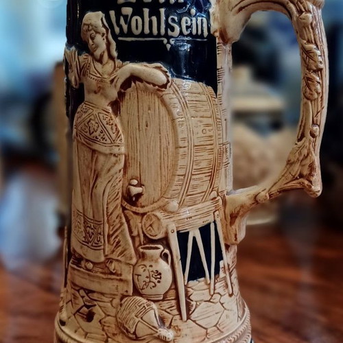 Faience German Beer Stein with Musical Wind-Up Mechanism like new