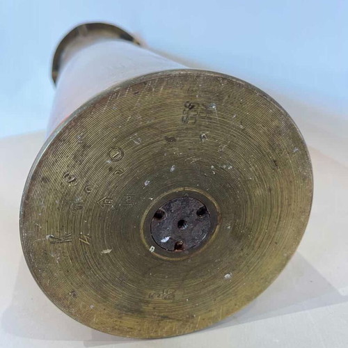 Antique brass handmade floor ashtray from shell with emblem 52x13