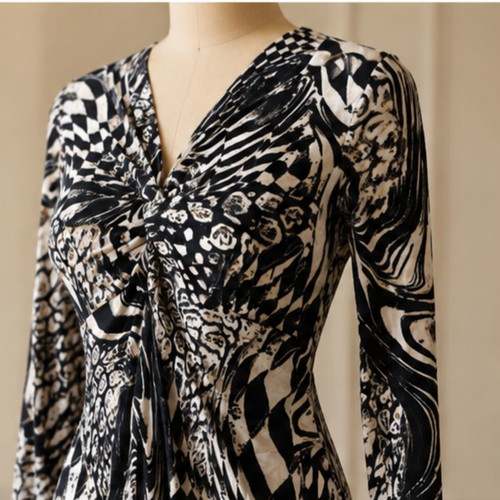 Viscose midi dress, black and white, size S