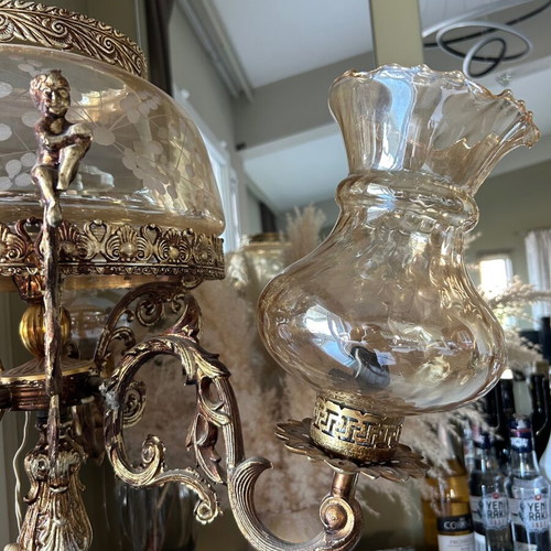 Vintage baroque floor lamp used, 1.46 m tall, three arms