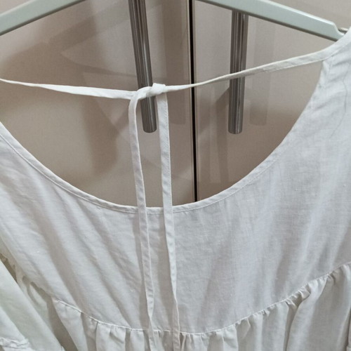 White Linen Shirt like new with front design and back shoulder cord