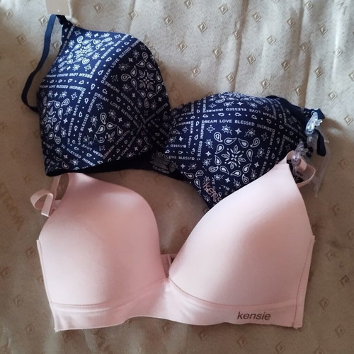 Set of 2 bras, size 36D/100E, blue and pink