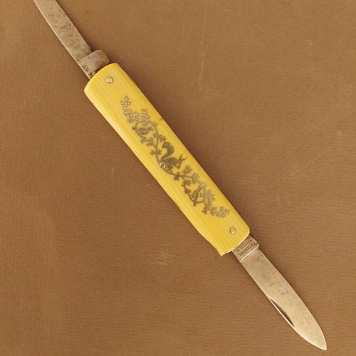 Antique German Schuddig Solingen pocket knife used with double blades and silver inlay decoration