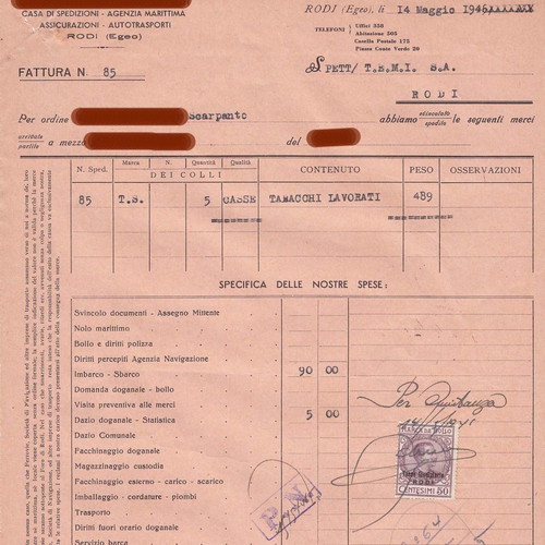 Karpathos 1946 invoice used with order of 5 boxes of tobacco