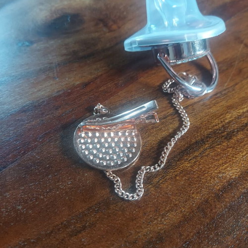 Pacifier with rhinestones and clip in pink gold new
