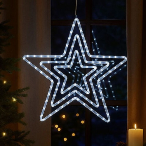 Illuminated star new, plastic with white metal frame