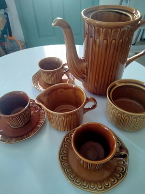 Pontesa Alfar Etrusco Acanthus vintage κεραμικό σετ καφέ με 3 φλιτζάνια