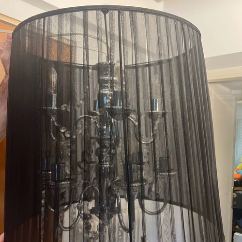 Chandelier lamp with black fabric shade and crystal details like new