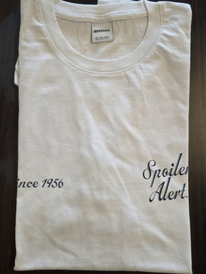 Bershka men's white T-shirt with blue design size L new