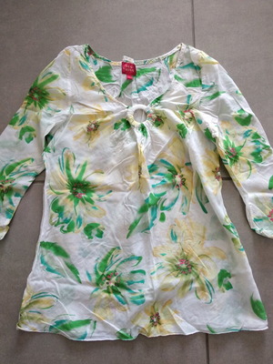 Floral cotton tunic like new, size S, green and yellow