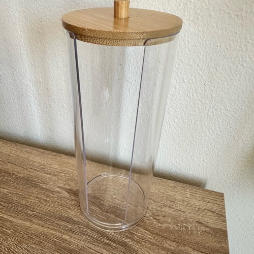 Acrylic box with bamboo lid for makeup remover pads new