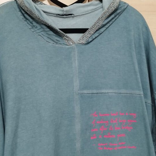 Cotton dress turquoise one size with hood and patchwork style