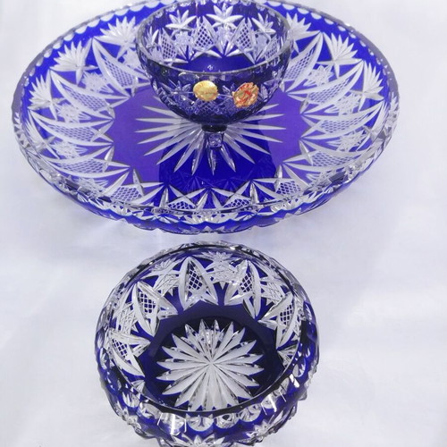 Nachtmann Rom Bleikristall blue platter Germany 50s new