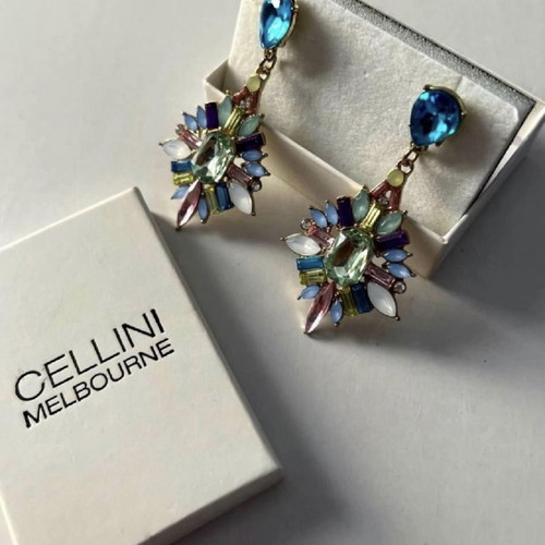 Cellini Melbourne women's earrings used, set with pink and blue-green stones
