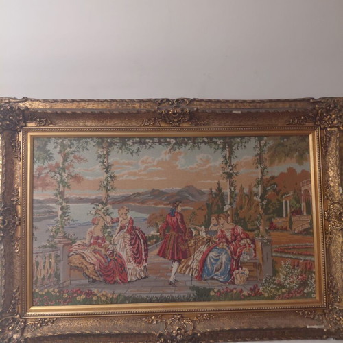 Handmade Gobelin Textile Paintings in Classic Frames, Set of 3