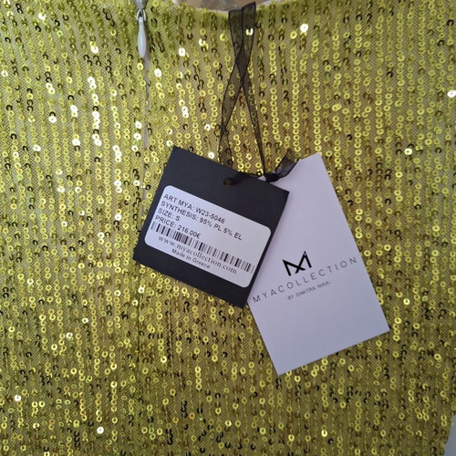 Mya dress new with tags size small lime green sequin with gold chain back