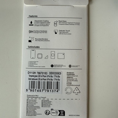 Glass screen protector for iPhone 16 Pro Max, new