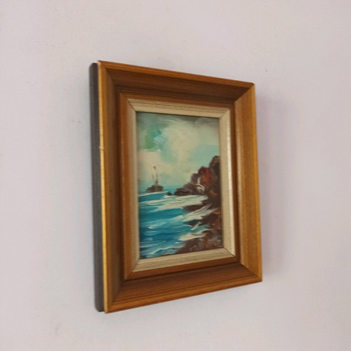 Giorgos Roumpoulis painting used in solid wood frame 22x20 cm