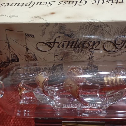 Handmade glass ship in bottle Santa Maria 1492 like new