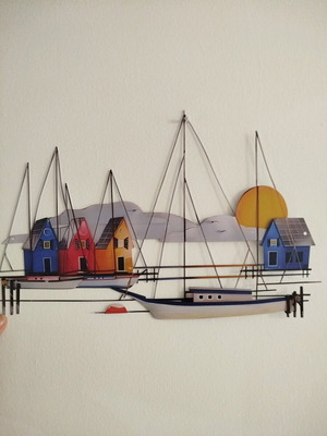 Metal decorative wall art with sailboats new
