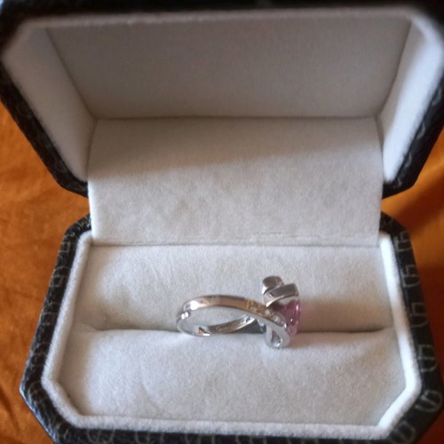 Galerie Tsangarakis sterling silver 925 platinum plated ring with pink zircon