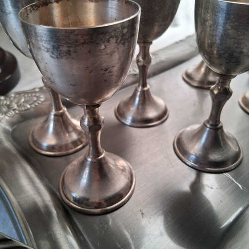 Vintage silver plated serving set with tray and 6 glasses used