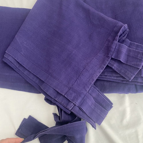 IKEA blue pair of curtains used, 100% cotton, includes tiebacks
